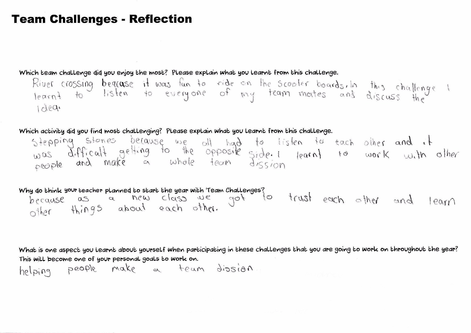 <p>Written reflection: Team challenges</p>